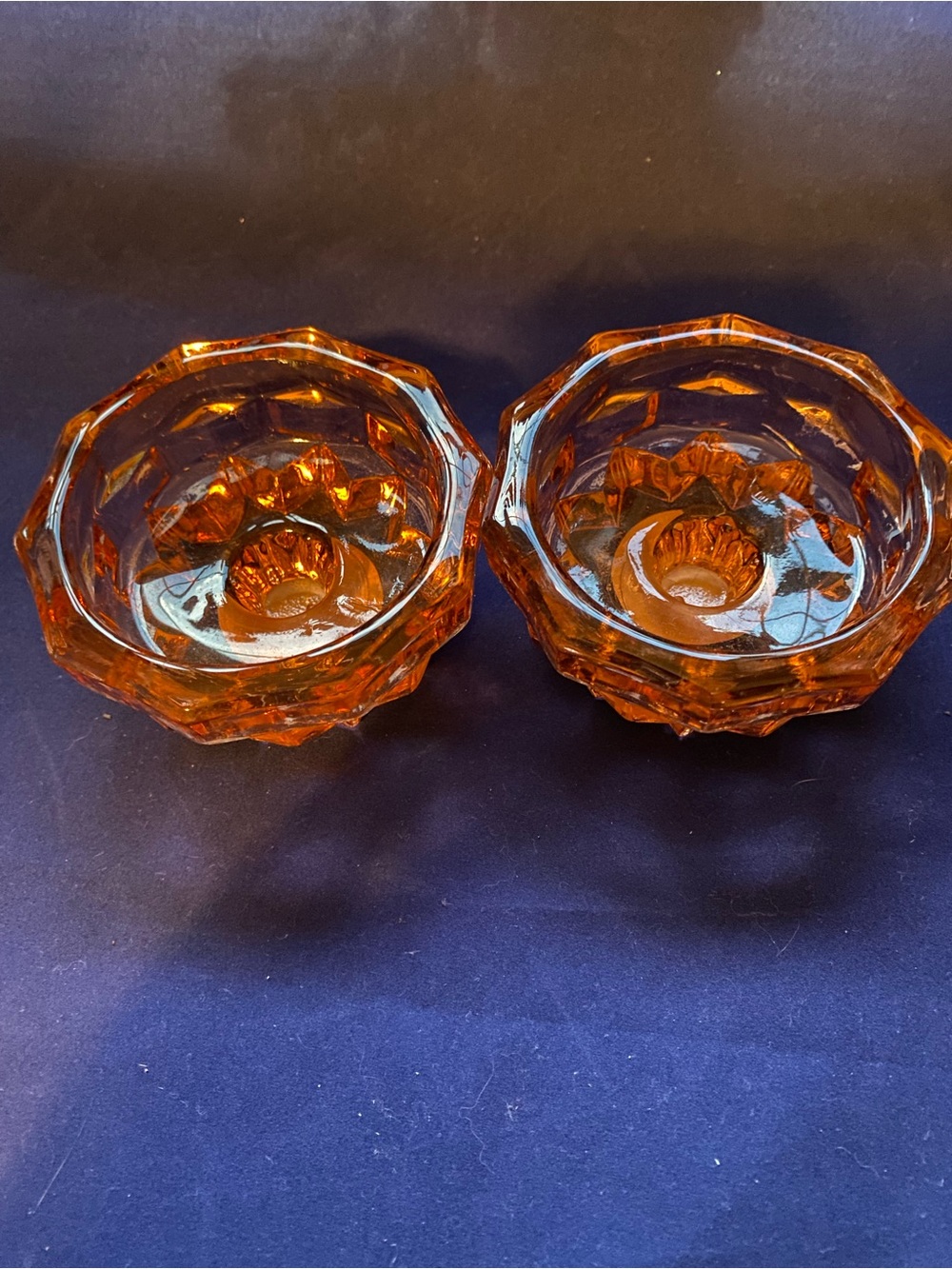 Set of 2 Indiana Glass American Whitehall Taper Holders in Peach